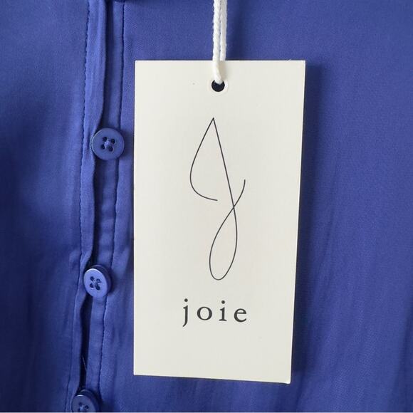 Joie Blue Flutter Sleeve Blouse Tie Front Button down Ruffle V-Neck Solid blue S - Picture 8 of 12